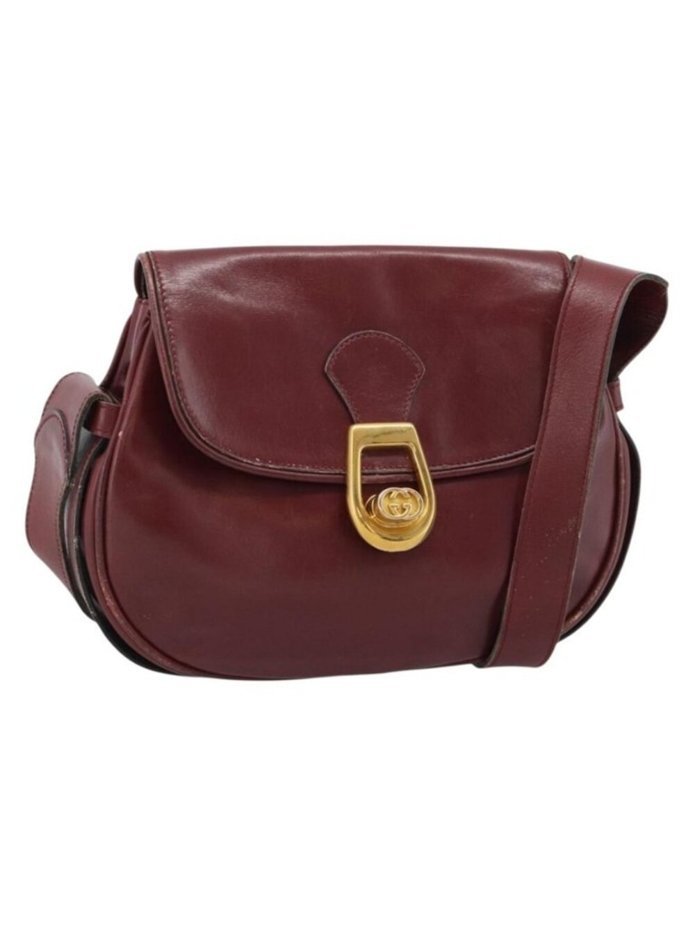 Authentic GUCCI Shoulder Bag Leather Bordeaux Gold